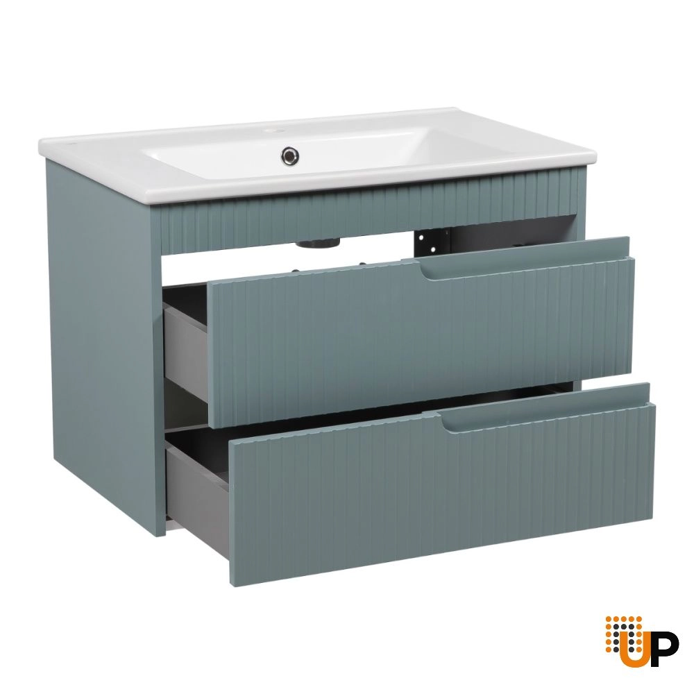 Modern Wall-Mount Bathroom Vanity with Washbasin | Judi Light Green Collection | Non-Toxic Fire-Resistant MDF photo#3