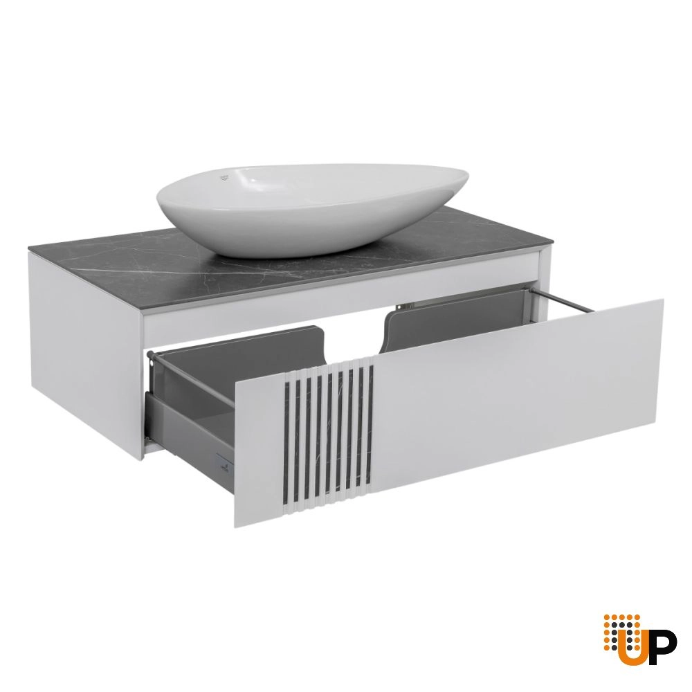 Modern Wall-Mount Bathroom Vanity with Washbasin | Manhattan White Matte Collection | Non-Toxic Fire-Resistant MDF-40" photo#3