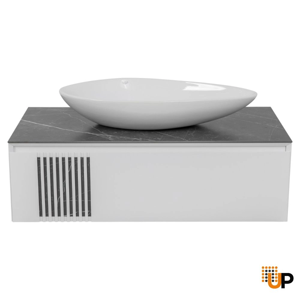 Modern Wall-Mount Bathroom Vanity with Washbasin | Manhattan White Matte Collection | Non-Toxic Fire-Resistant MDF-40" photo#4