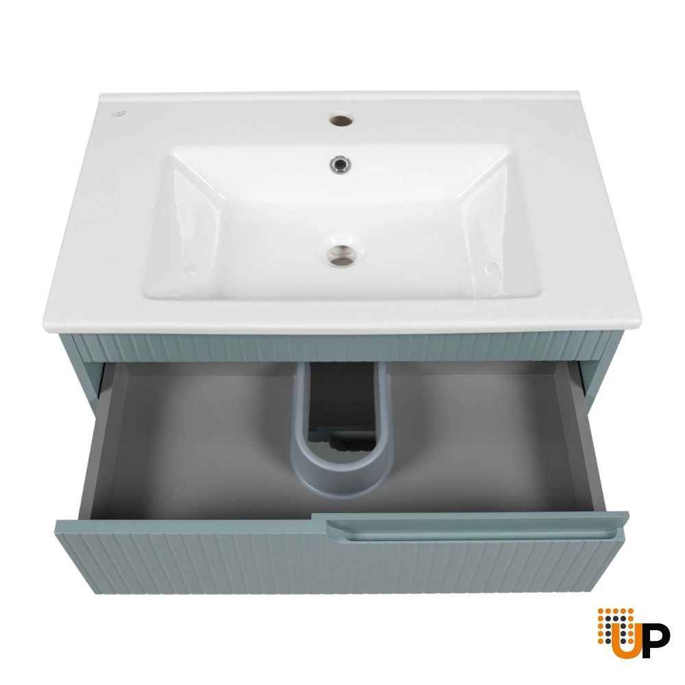 Modern Wall-Mount Bathroom Vanity with Washbasin | Judi Light Green Collection | Non-Toxic Fire-Resistant MDF photo#6