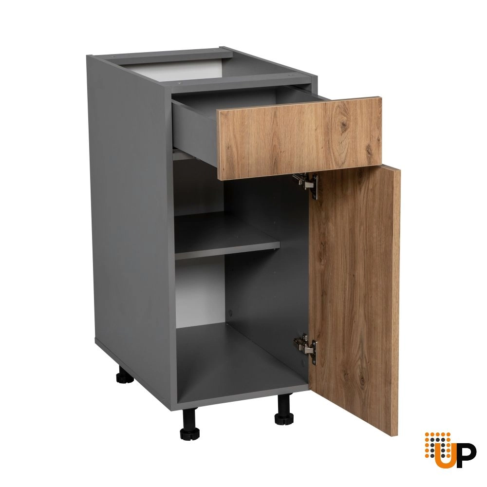12" Base Cabinet Single Door Single Drawer with Natural Teak door photo#2