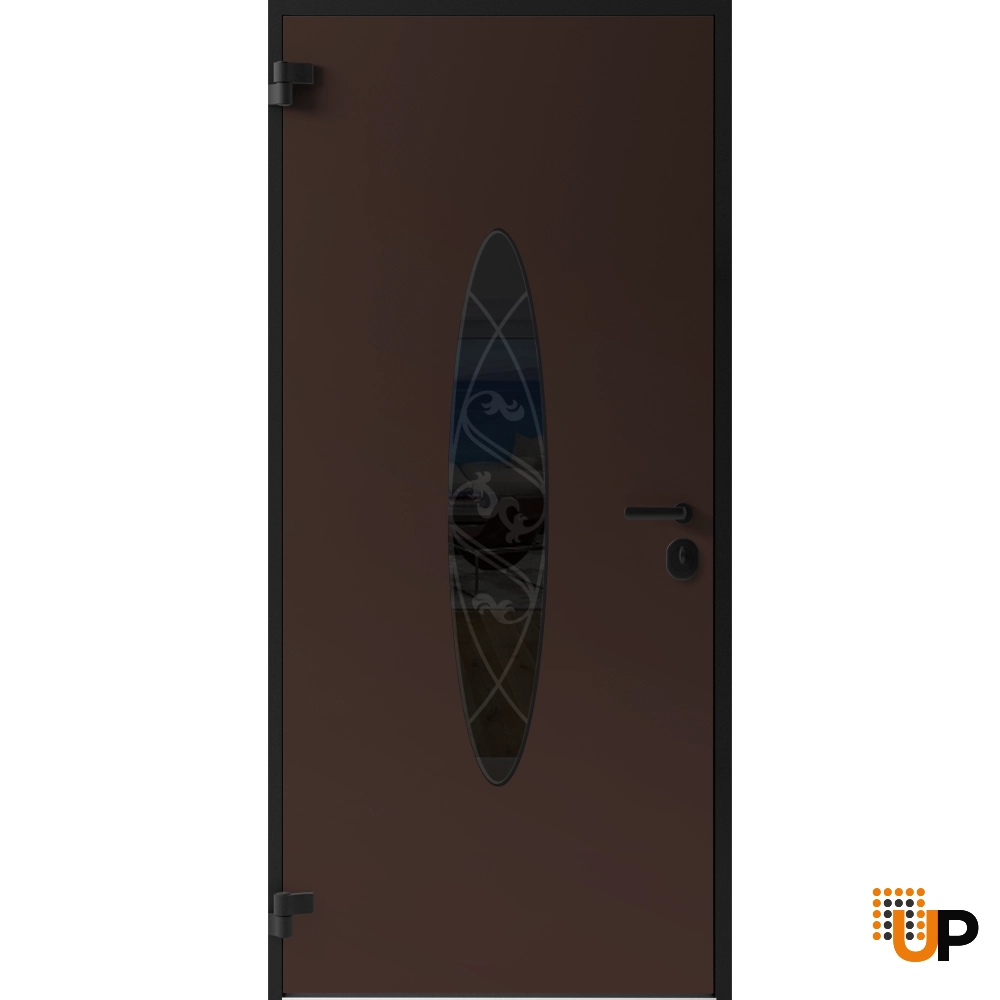 Single swing metal-aluminum classic exterior door with triplex glass | Ronex 1277 Brown | 36 x 80 photo#2