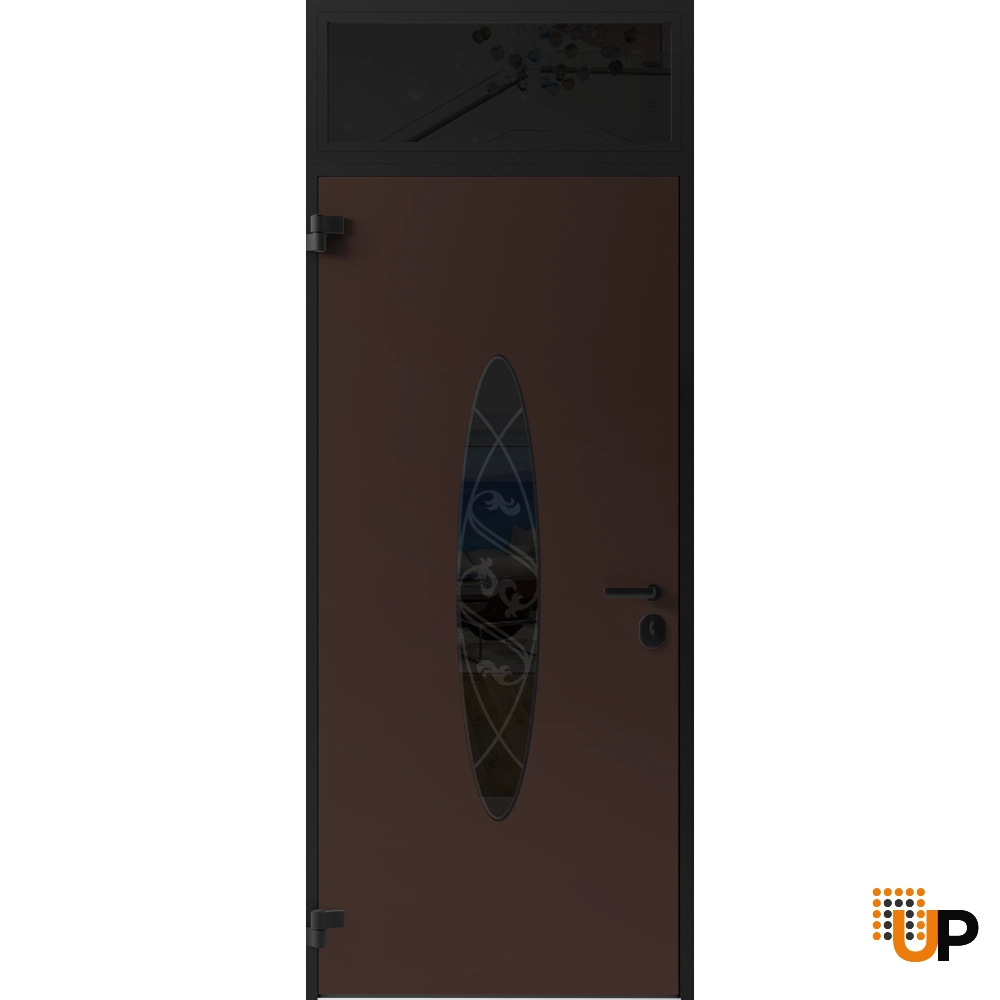 Single swing metal-aluminum classic exterior door with triplex glass | Ronex 1277 Brown | 36 x 96 photo#2