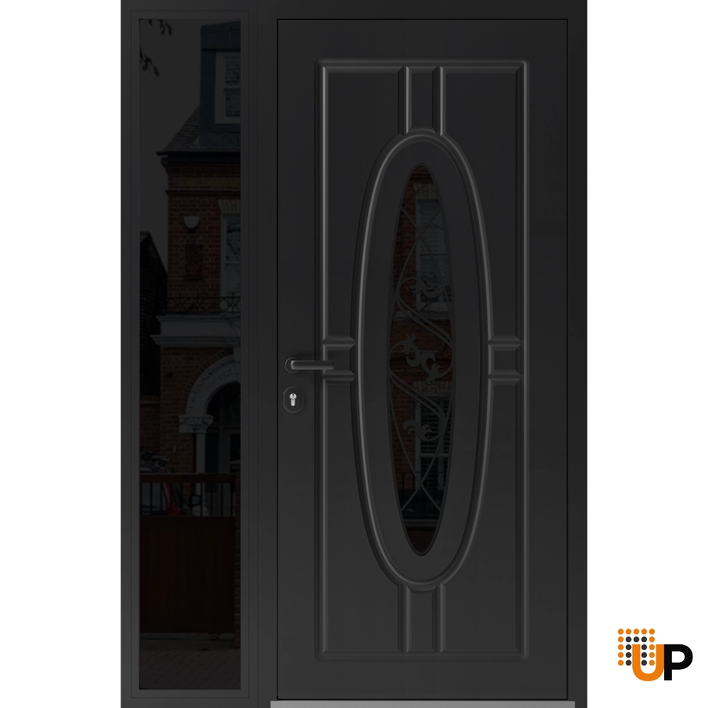 Single swing metal-aluminum classic exterior door with triplex glass | Ronex 1277 Black | 48 x 80 photo#1