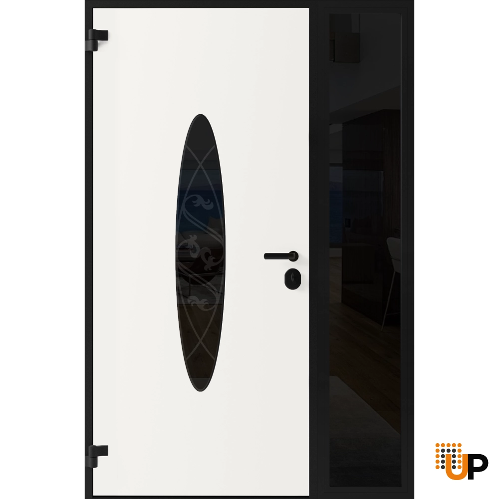 Single swing metal-aluminum classic exterior door with triplex glass | Ronex 1277 Black | 48 x 80 photo#2