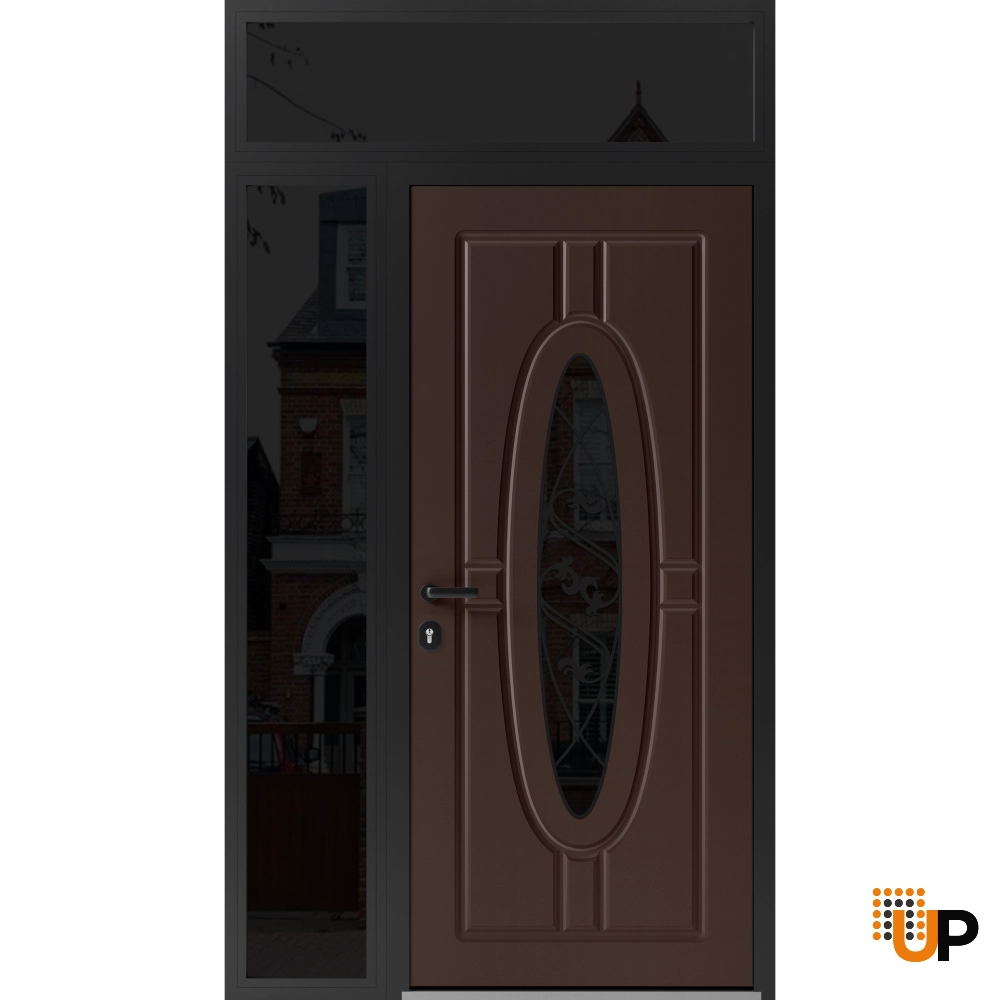 Single swing metal-aluminum classic exterior door with triplex glass | Ronex 1277 Brown | 50 x 96 photo#1
