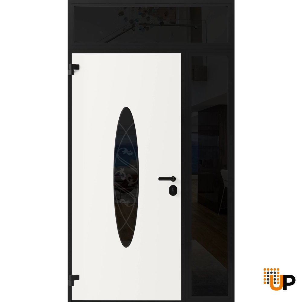 Single swing metal-aluminum classic exterior door with triplex glass | Ronex 1277 Black | 50 x 96 photo#2