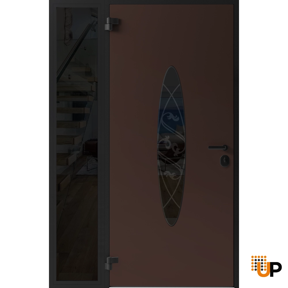 Single swing metal-aluminum classic exterior door with triplex glass | Ronex 1277 Brown | 50 x 80 photo#2