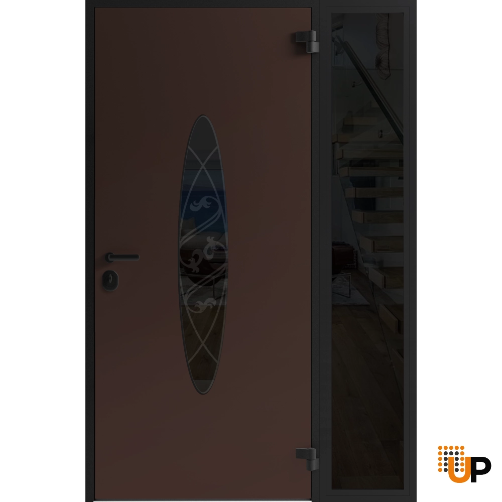 Single swing metal-aluminum classic exterior door with triplex | Ronex 1277 Brown | 48 x 80 photo#2
