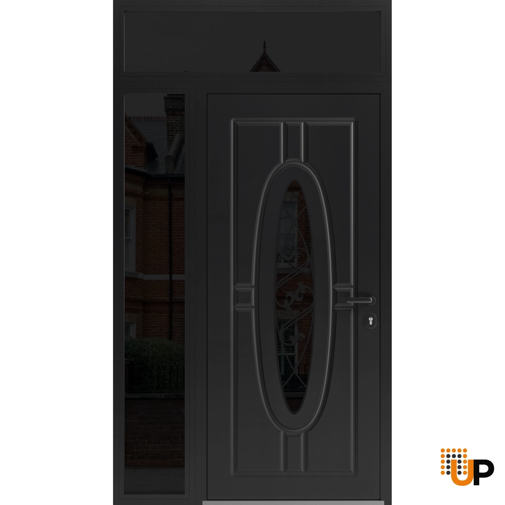 Single swing metal-aluminum classic exterior door with triplex | Ronex 1277 Black | 48 x 96 photo#1