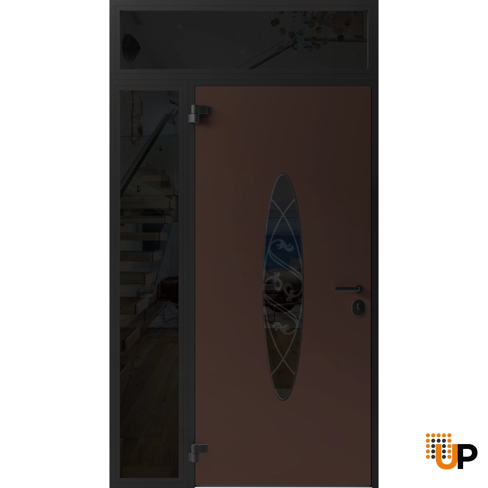 Single swing metal-aluminum classic exterior door with triplex glass | Ronex 1277 Brown | 50 x 96 photo#2