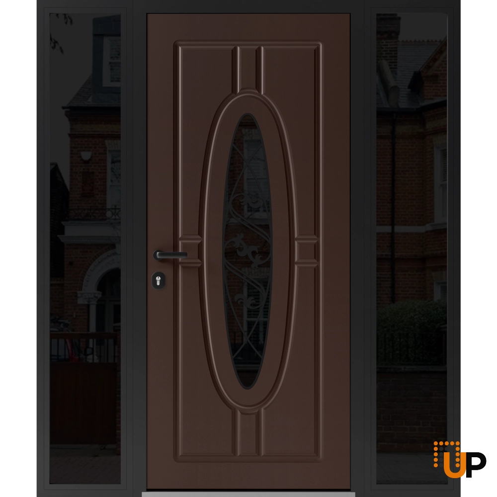 Single swing metal-aluminum classic exterior door with triplex glass | Ronex 1277 Brown | 64 x 80 photo#1