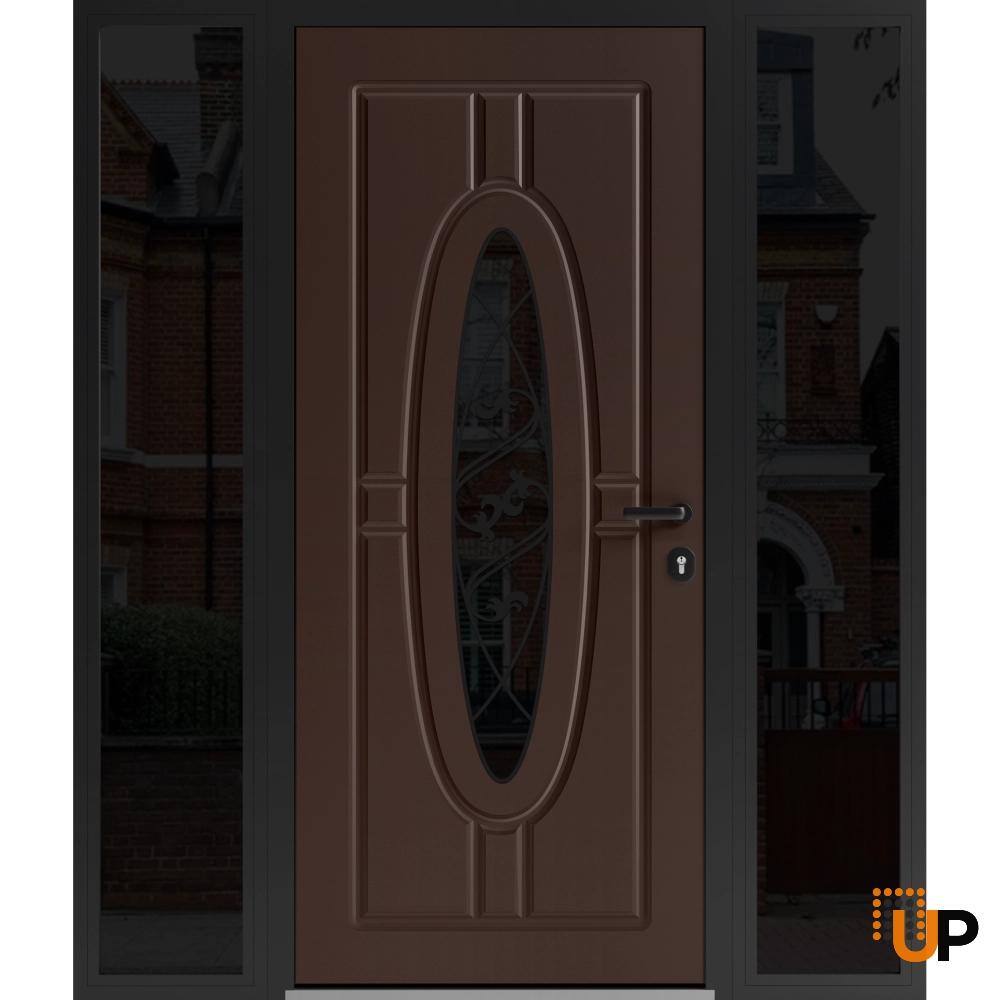 Single swing metal-aluminum classic exterior door with triplex | Ronex 1277 Brown | 60 x 80 photo#1