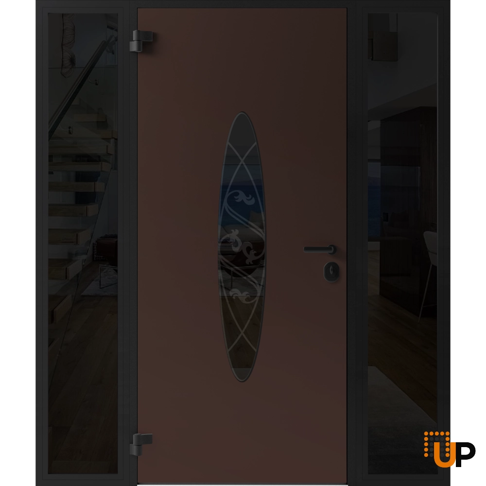 Single swing metal-aluminum classic exterior door with triplex glass | Ronex 1277 Brown | 64 x 80 photo#2