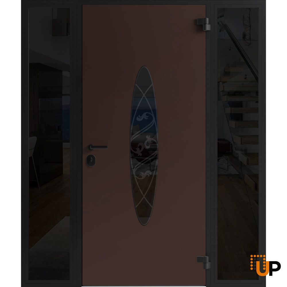 Single swing metal-aluminum classic exterior door with triplex | Ronex 1277 Brown | 60 x 80 photo#2