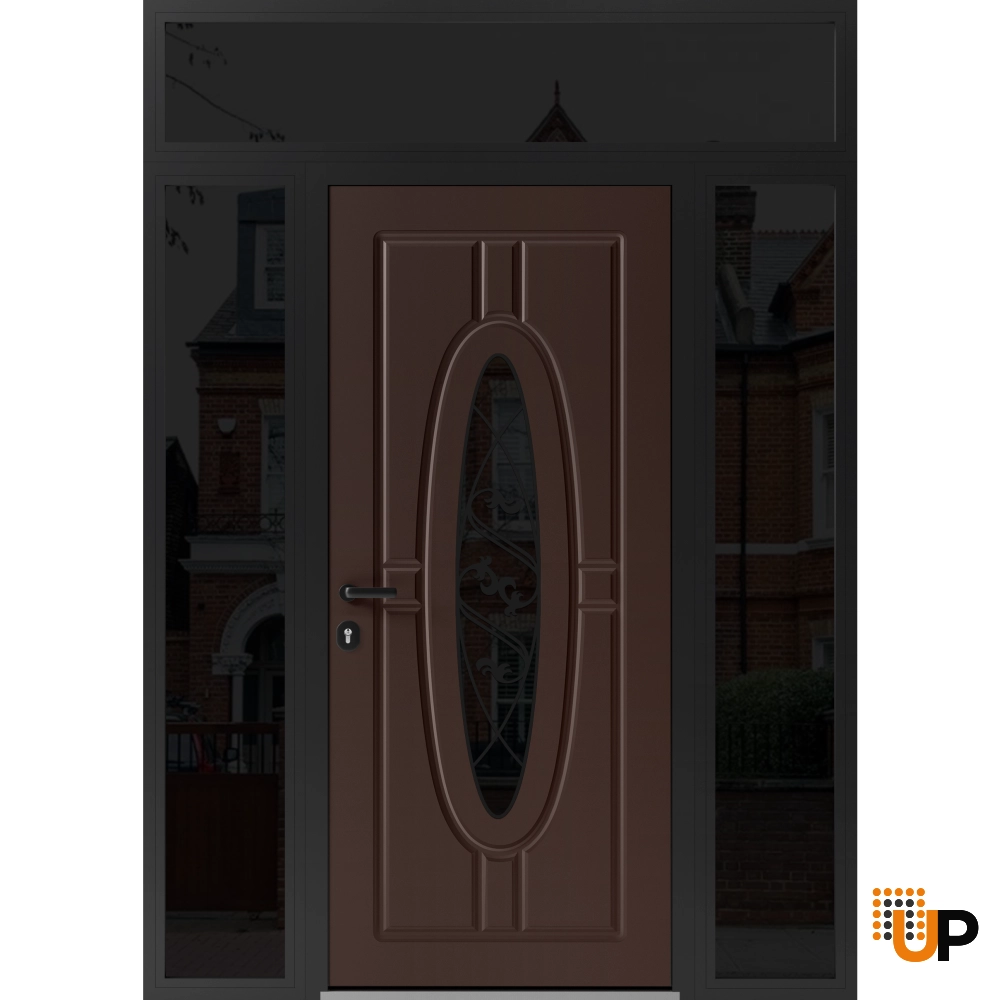 Single swing metal-aluminum classic exterior door with triplex glass | Ronex 1277 Brown | 64 x 96 photo#1