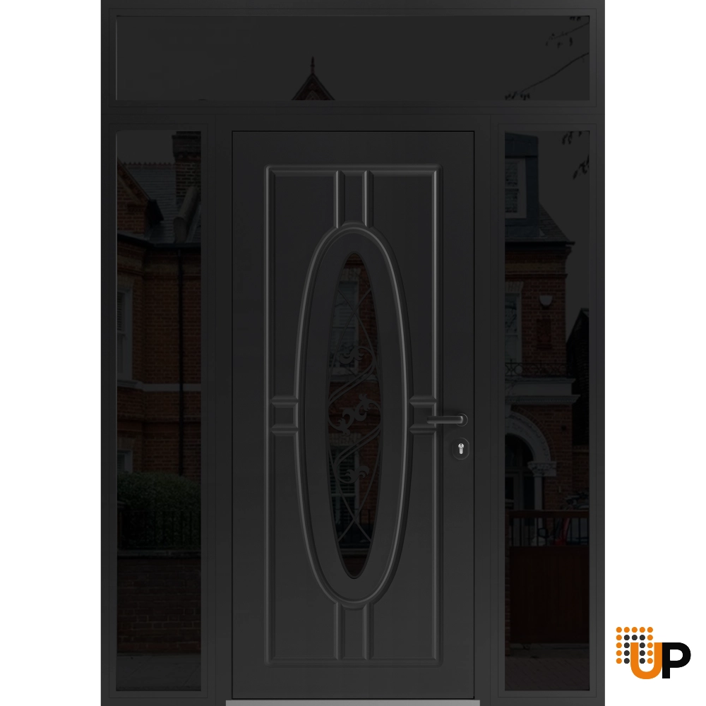 Single swing metal-aluminum classic exterior door with triplex | Ronex 1277 Black | 60 x 96 photo#1