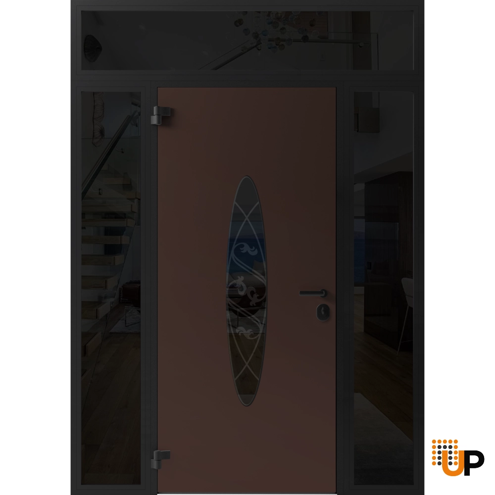Single swing metal-aluminum classic exterior door with triplex glass | Ronex 1277 Brown | 64 x 96 photo#2