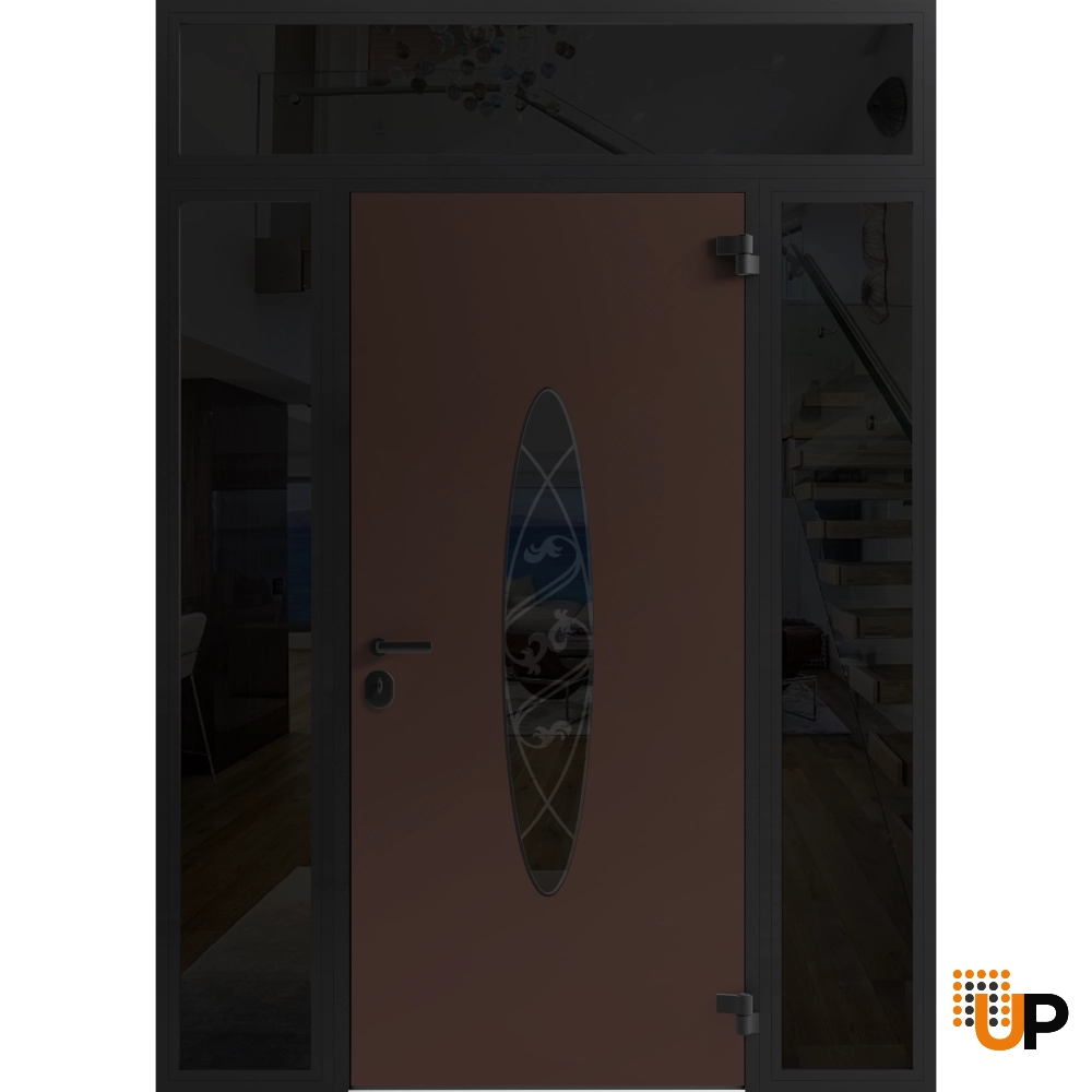 Single swing metal-aluminum classic exterior door with triplex | Ronex 1277 Brown | 60 x 96 photo#2