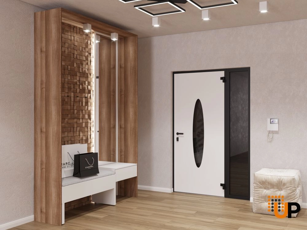 Single swing metal-aluminum classic exterior door with triplex | Ronex 1277 Black | 48 x 80 photo#4