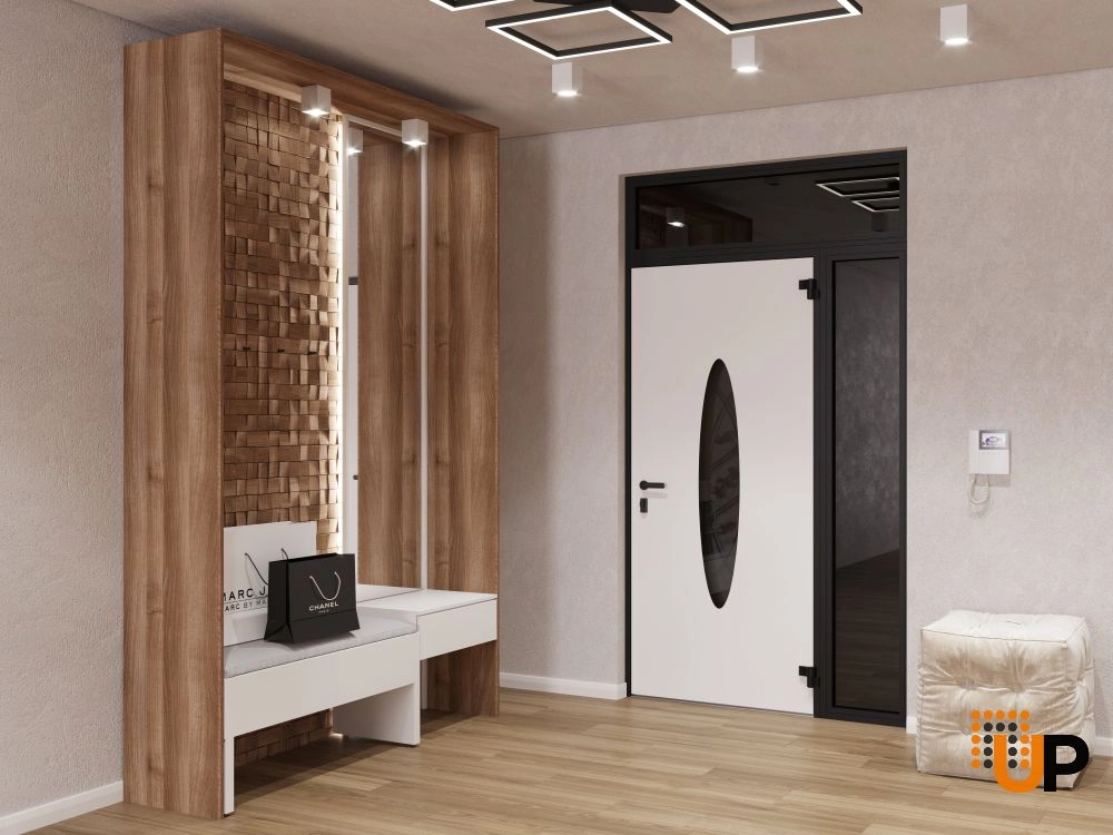Single swing metal-aluminum classic exterior door with triplex | Ronex 1277 Black | 48 x 96 photo#4