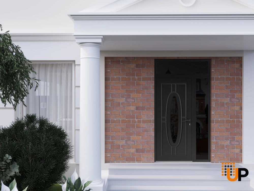 Single swing metal-aluminum classic exterior door with triplex | Ronex 1277 Black | 48 x 96 photo#3