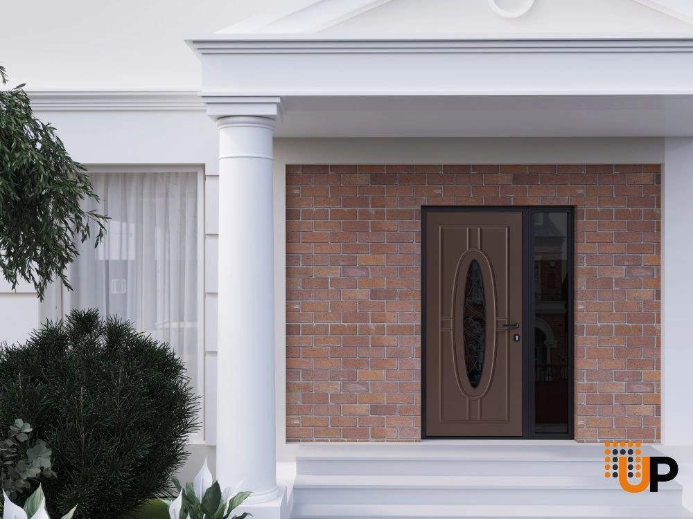 Single swing metal-aluminum classic exterior door with triplex | Ronex 1277 Brown | 48 x 80 photo#3