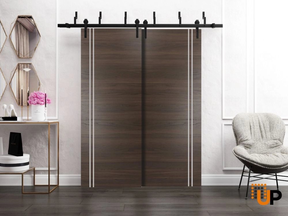 Single solid wood with honeycomb modern interior door slab | Planum 0310 Chocolate Ash | 18 x 80 photo#2