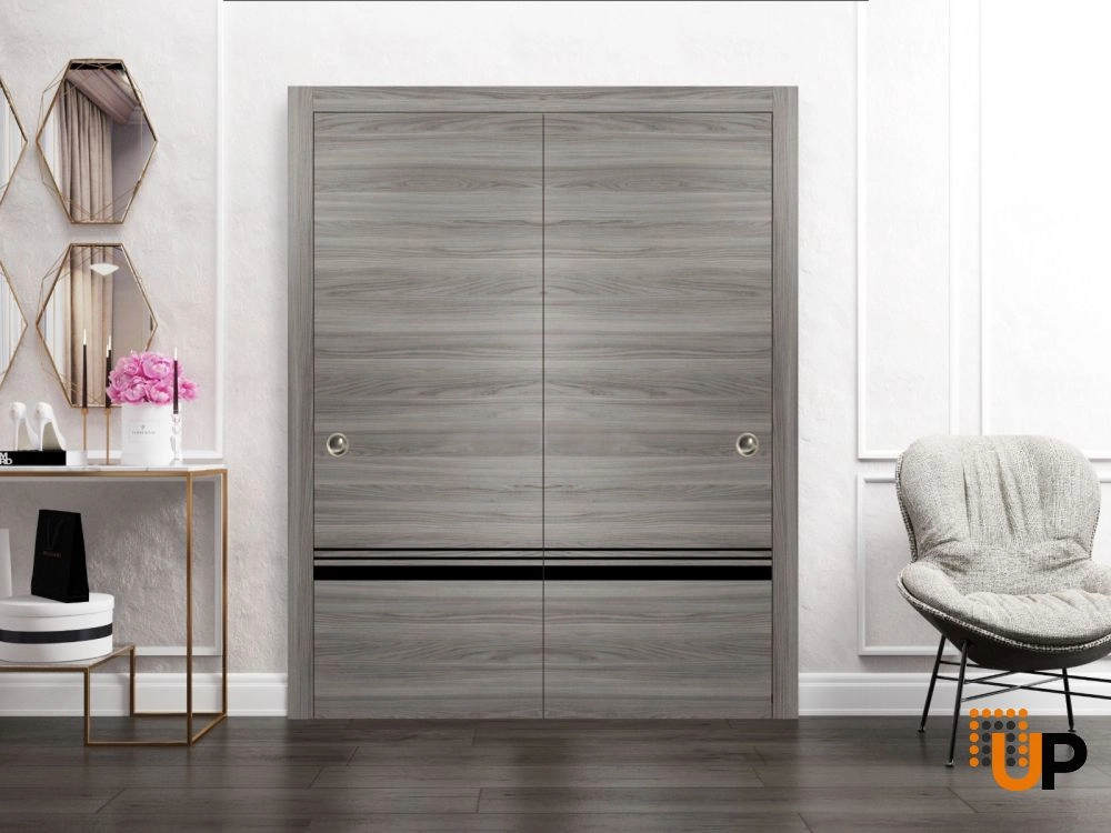 Double solid wood with honeycomb sliding modern interior closet bypass door | Planum 0012 Ginger Ash | 36 x 80 (2* 18x80) photo#2
