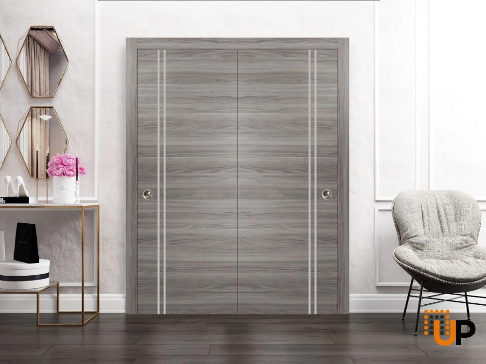 Double solid wood with honeycomb sliding modern interior closet bypass door | Planum 0310 Ginger Ash | 36 x 80 (2* 18x80) photo#2