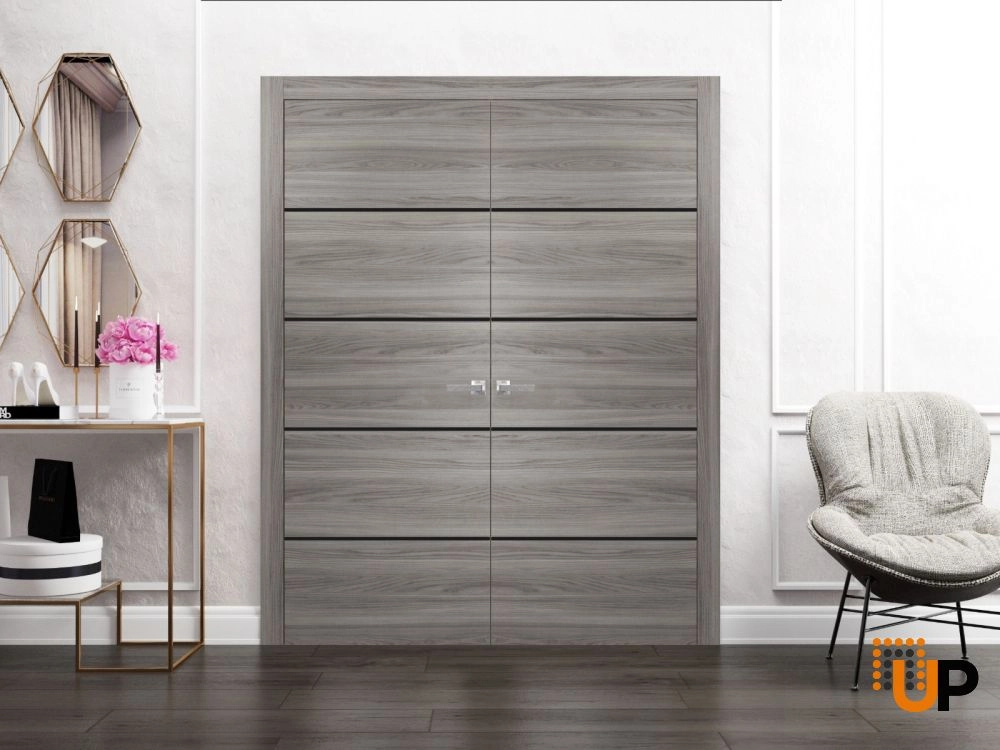 Double solid wood with honeycomb french interior swing double door | Planum 0015 Ginger Ash | 36 x 80 (2* 18x80) photo#2