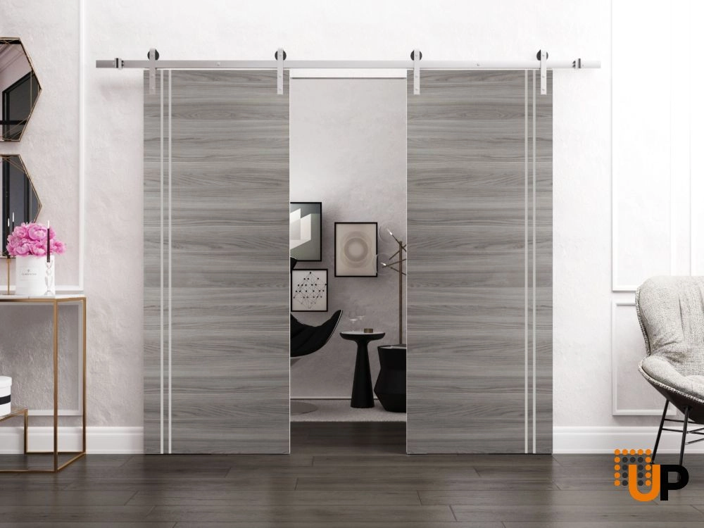 Double solid wood with honeycomb sliding french interior barn double door | Planum 0310 Ginger Ash | 36 x 80 (2* 18x80) photo#2
