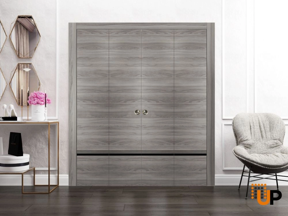 4 folding panels solid wood with honeycomb sliding modern interior bi-fold double door | Planum 0012 Ginger Ash | 72 x 80 (4* 18x80) photo#2