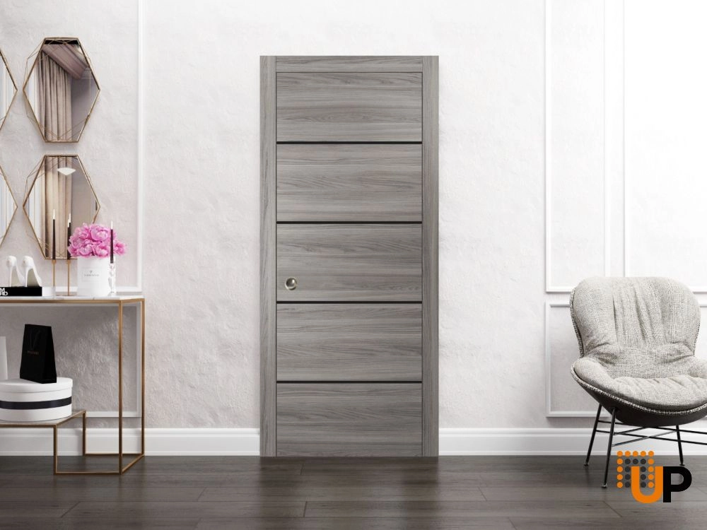 Single solid wood with honeycomb modern interior door slab | Planum 0015 Ginger Ash | 18 x 80 photo#4