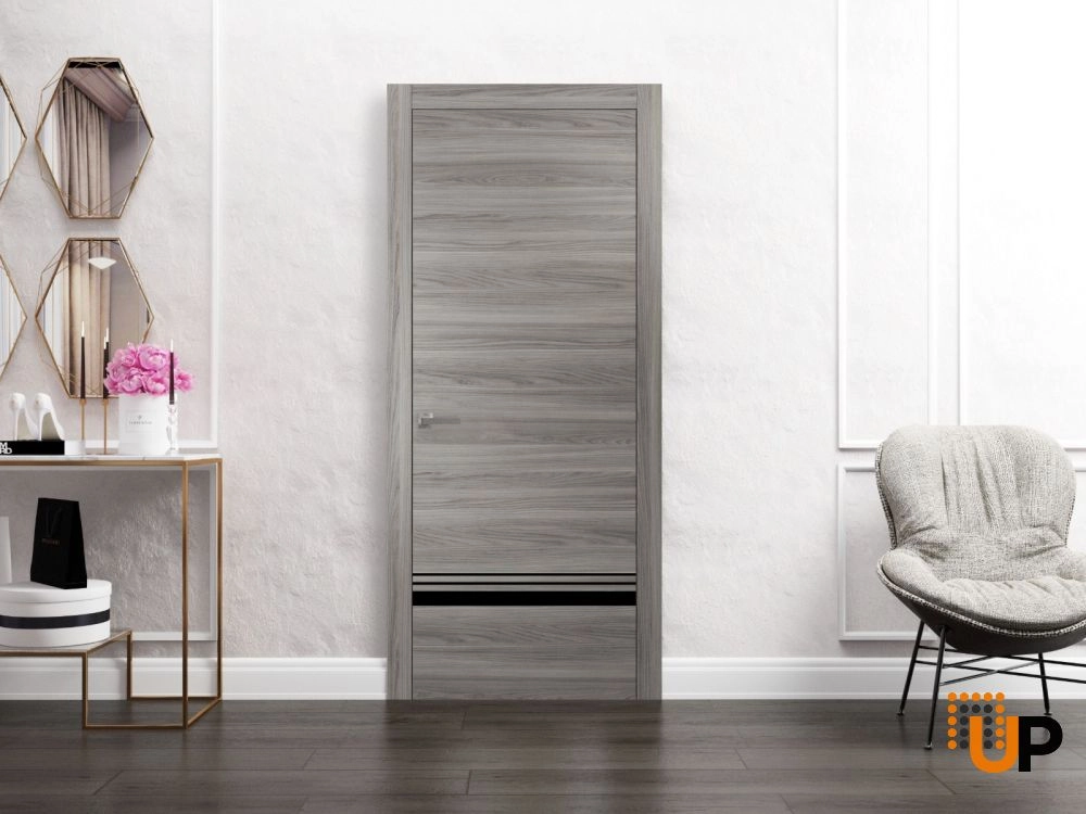 Single solid wood with honeycomb modern interior swing door | Planum 0012 Ginger Ash | 18 x 80 photo#2