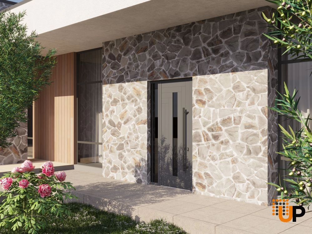 Single swing metal-aluminum modern exterior door with triplex | Ronex 0130 Gray | 48 x 96 photo#3