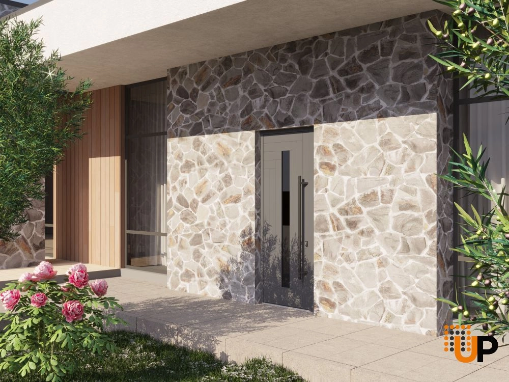 Single swing metal-aluminum modern exterior door with triplex | Ronex 0130 Gray | 36 x 96 photo#3