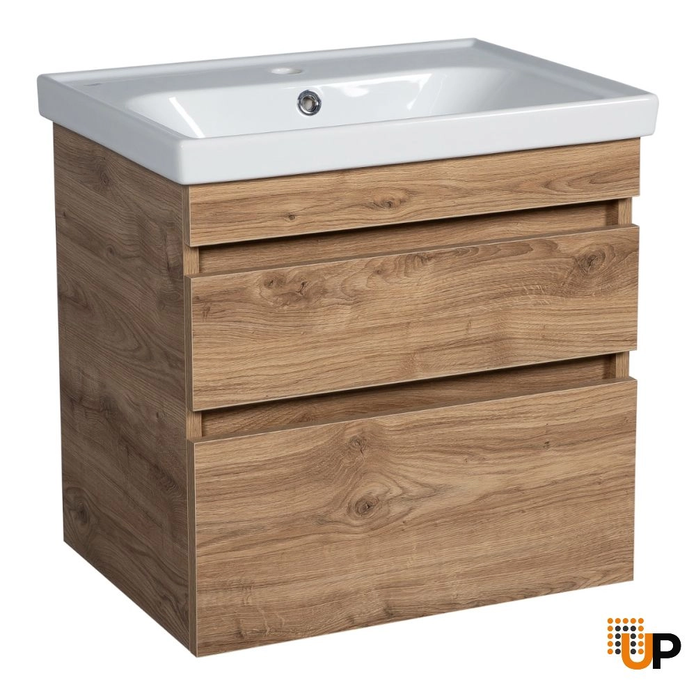 Modern Wall-Mounted Bathroom Vanity with Washbasin | Niagara Teak Natural Collection | Non-Toxic Fire-Resistant MDF-24" photo#5