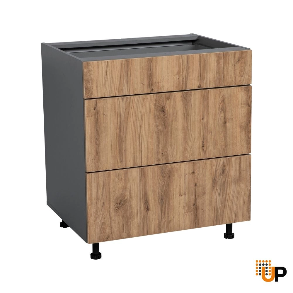 33" Base Cabinet-Double Door-Three Drawer-with Natural Teak door photo#1