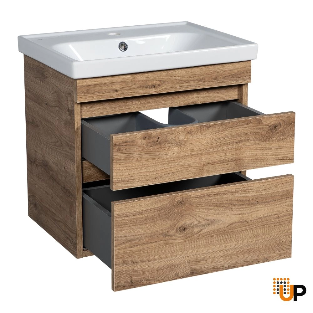 Modern Wall-Mounted Bathroom Vanity with Washbasin | Niagara Teak Natural Collection | Non-Toxic Fire-Resistant MDF-40" photo#3