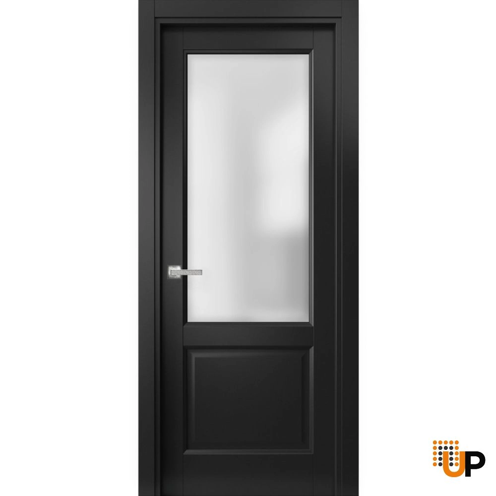 Single solid core classic interior swing door with frosted glass | Lucia 22 Black Matte | 18 x 80 photo#1