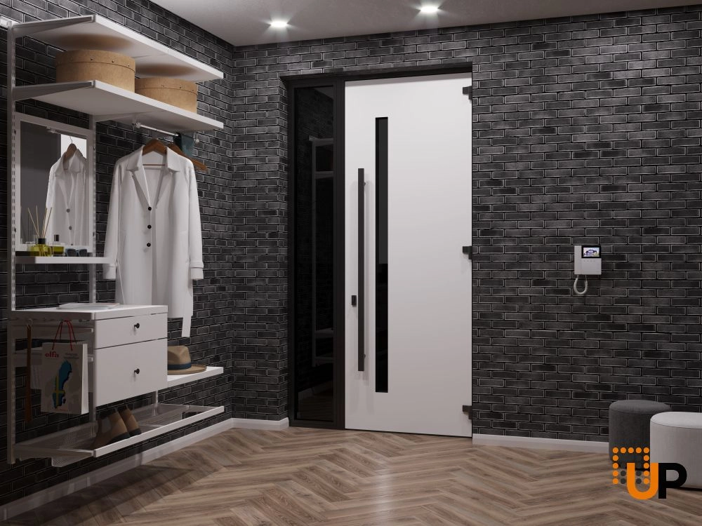 Single swing metal-aluminum modern exterior door with triplex | Ronex 0144 Gray | 48 x 96 photo#4