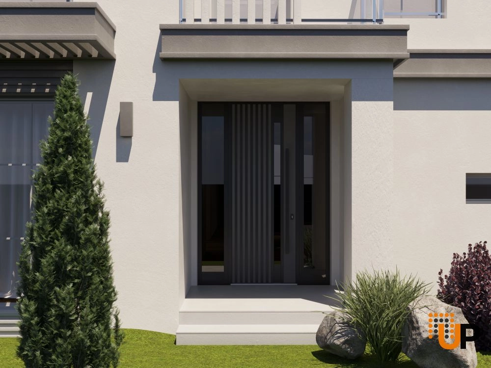 Single swing metal-aluminum modern exterior door with triplex | Ronex 0144 Gray | 60 x 96 photo#3