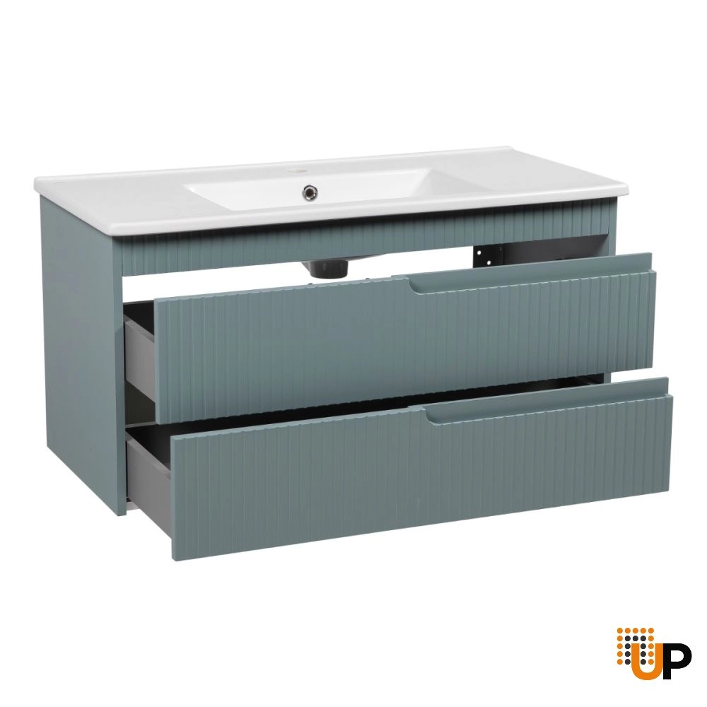 Modern Wall-Mount Bathroom Vanity with Washbasin | Judi Light Green Collection | Non-Toxic Fire-Resistant MDF-40" photo#3