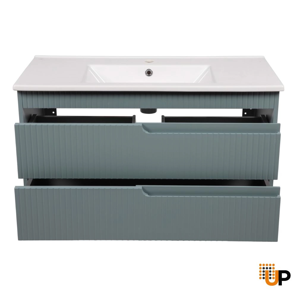 Modern Wall-Mount Bathroom Vanity with Washbasin | Judi Light Green Collection | Non-Toxic Fire-Resistant MDF-40" photo#4
