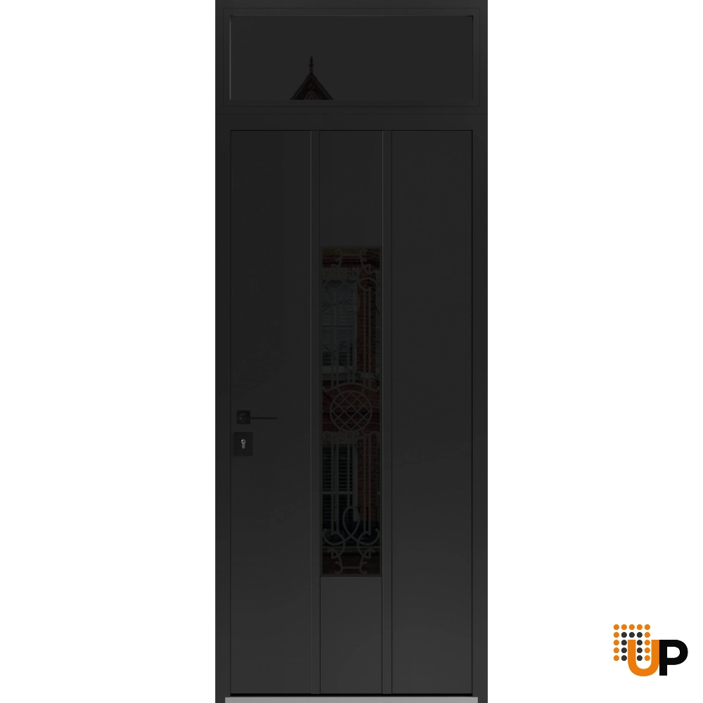 Single swing metal-aluminum classic exterior door with triplex glass | Ronex 1477 Black | 36 x 96 photo#1