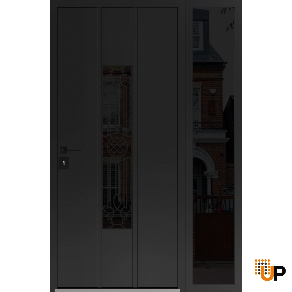 Single swing metal-aluminum classic exterior door with triplex glass | Ronex 1477 Black | 52 x 80 photo#1