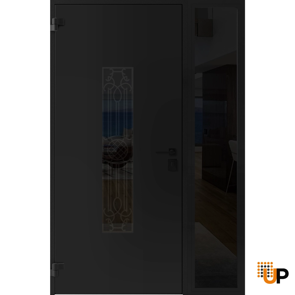 Single swing metal-aluminum classic exterior door with triplex glass | Ronex 1477 Black | 52 x 80 photo#2