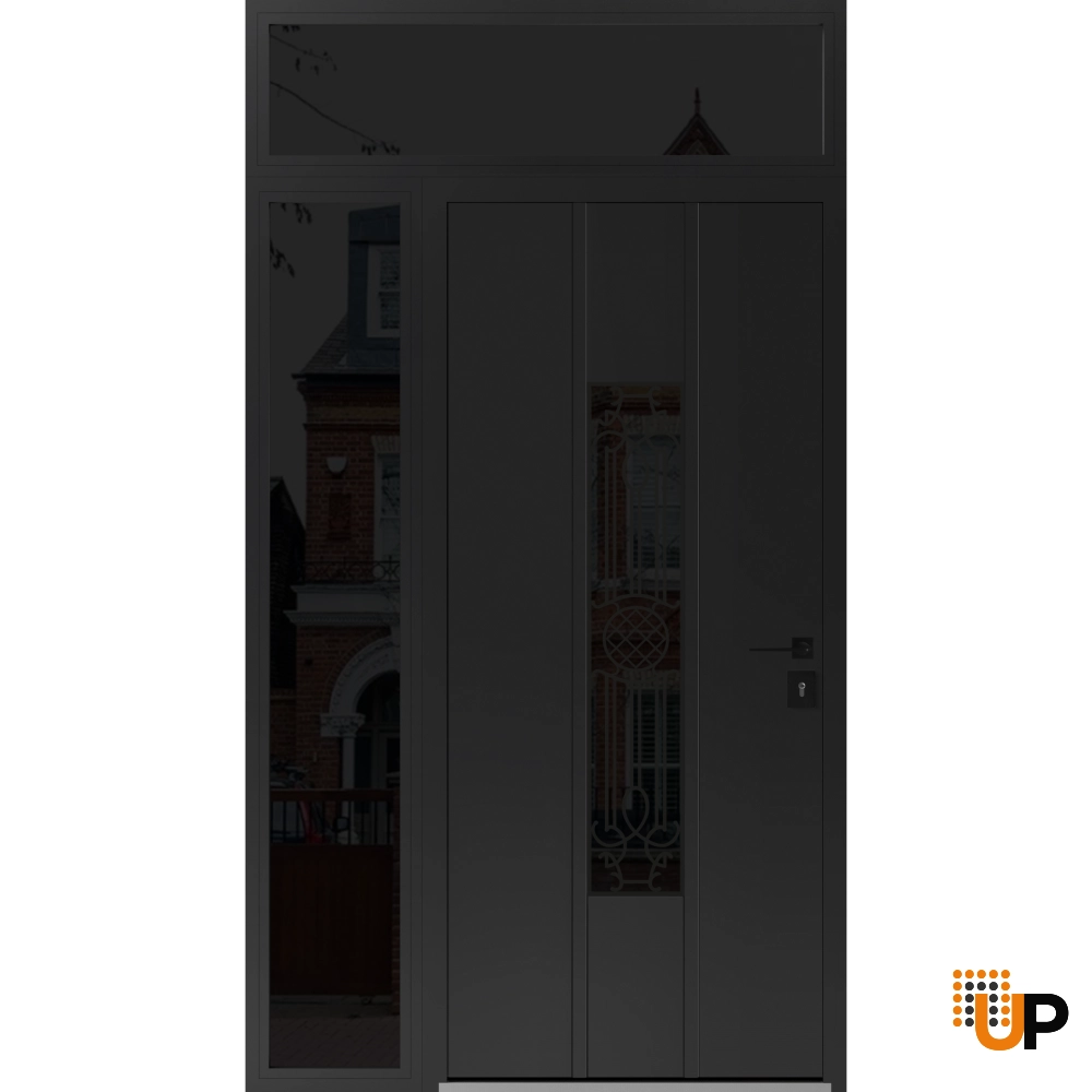 Single swing metal-aluminum classic exterior door with triplex | Ronex 1477 Black | 48 x 96 photo#1