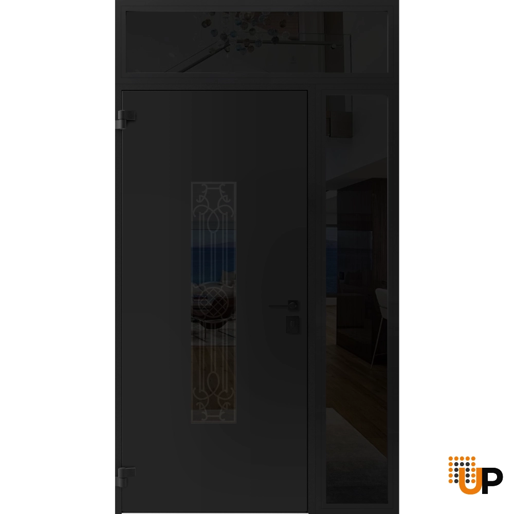 Single swing metal-aluminum classic exterior door with triplex glass | Ronex 1477 Black | 50 x 96 photo#2